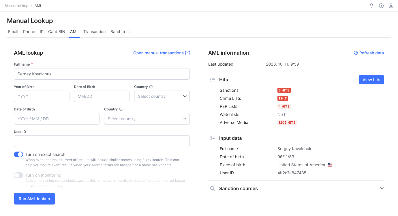 screenshot of SEON. Fraud Fighters